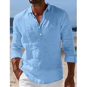 Men's Shirt Linen Shirt Summer Shirt Beach Wear Plain Vacation Casual Black White Blue Khaki Long Sleeve Lapel Spring Summer Clothing Apparel