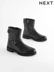 Black Leather Biker Boots (B21606) | $65