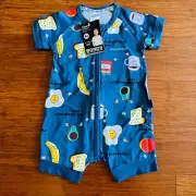Bonds Baby Breakfast Club Blue Avo Coffee Toast Zip Wondersuit Romper Size 0