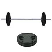 45kg Rubber Coated Ez Grip Cast Iron Weight Plate + 150cm Barbell Bar Weight Set