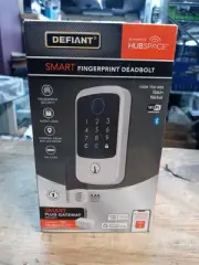 Defiant Electronic Deadbolt, Biometric Fingerprint Touchpad, Square Satin Nickel