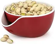 Pistachio Bowl, Snack Serving Dish, Double Peanut Bowl with Nut Seeds Shell Candy Storage, Red