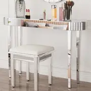 Fin Modern Elliptical Mirrored Console Table Silver Dress Table W/ Sturdy Square Leg
