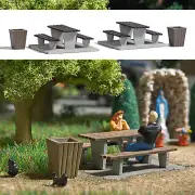 Busch 7729 Ho Scale Mini Worlds - 2 Benches and Tables in Concrete for Picnic