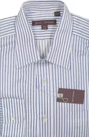 NEW $195 Hickey Freeman Crisp Shirt! 17 35 *White with Blue Stripes*