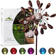 Solar Wind Spinner New 75in Jewel Cup Multi-Color Seasonal LED Lighting Solar Powered Glass Ball with Kinetic Wind Spinner Dual Direction for Patio Lawn & Garden