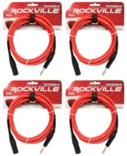 4 Rockville RCXMB10-R Red 10' Male REAN XLR to 1/4'' TRS Balanced Cables