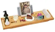 Foldable Bamboo Bathtub Caddy Bath Tub Tray Bridge Shower Shelves Organizer