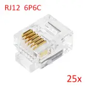 25pcs RJ12 6P6C Modular Plug Connector For RJ12 Telephone Line Cord,Gold-plated