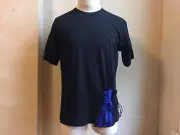 ADIDAS Y-3 YOHJI YAMAMOTO BLACK BLUE 3 STRIPES MESH POUCH LG PRINT T SHIRT S L