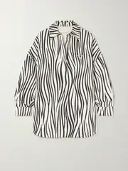 [Valentino Garavani] Valentino Garavani - Oversized Embellished Zebra-print Silk-faille Shirt - Zebra print - IT44 IT 44 Animal print