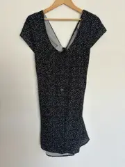 Atmos & Here Size 14 Womens Cap Sleeve Black White Polka Dot Tie Back Dress