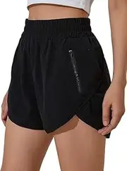[Generic] Quick Dry Pants with Zipper Pocket Womens High Waisted Running Shorts Athletic Workout Shorts