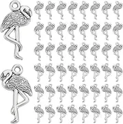 [GOMAKERER] 120 Pieces Tibetan Style Flamingo Pendants Alloy Animal and Bird Pendants Antique Silver Flamingo Pendants for Making Necklaces and Bracelets, Metal, No Gemstone