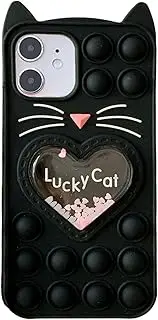 [Asgens] Pop Case for iPhone 12/12 Pro, Cartoon Lucky Black Cat Quicksand Bling Stars Push Bubbles Shockproof Silicone Soft Phone Case for Apple iPhone 12/12 Pro 6.1 inch