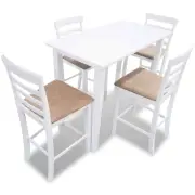 White Wooden Bar Table and 4 Bar Chairs Set