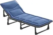 Folding Camping Cot w/Mattress for Adults Portable Wide Sleeping Bed 4-Position Adjustable Heavy Duty Guest Bed Patio Chaise Lounger for Outdoor Travel Camp Beach