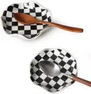 Checkered Spoon Rest for Kitchen, Ceramic Spoon Holder for Stove Top, Set of 2
