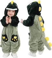 [LOLANTA] Unisex Baby Dinosaur Costume Fleece Hooded Animal Rompers One Piece Snowsuit