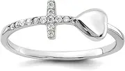 [JewelryWeb] 925 Sterling Silver Rhodium Plated Love Heart and CZ Simulated Diamond Religious Faith Cross Ring Statement-Ring for Women