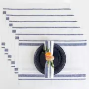 Solino Home French Stripe Linen Table Placemats Set of 6 for Summer and Dining