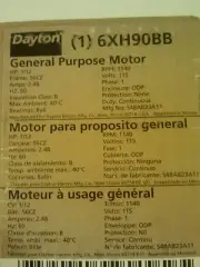 Brand New Dayton General Purpose Motor 1/12 HP 6XH90BB S48AB23A11