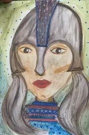 Moody Virgo Goddess Of War Abstract Original Ink & Water Painting.