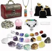 Healing Crystals Set, 28 Pcs Real Crystals and Healing Stones Kit, Energy Crystals for Beginners Meditation Yoga, 14 Natural Tumbled Crystals and 7 Raw Chakra Stones, Crystal Ball, Pendulum, Selenite