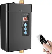 220v Tankless Instantaneous Electric Water Heater with LCD Display and Remote Control, Suitable for Home Kitchen Bathroom, Black