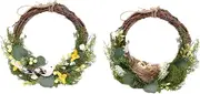Yardenfun 2pcs Emulation Wreath Household Garland for Home and Natural Eucalyptus Leaf Design Versatile Indoor Outdoor Hanging Pendant for Holiday Celebrations
