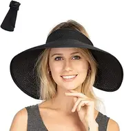 [FENELY] Women Sun Visors Foldable Straw Hats Summer Beach Packable Hat Floppy Wide Brim Cap Cute Bowtie Women's Garden for Big Heads
