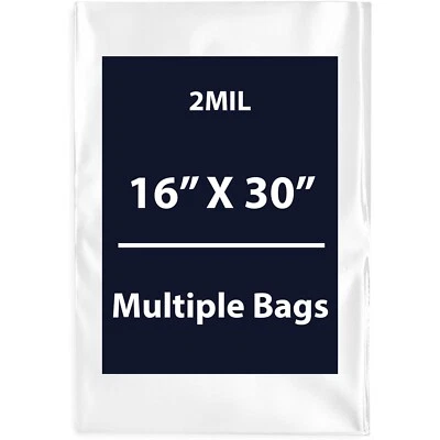 2Mil 16" X 30" | LDPE Clear Flat Poly Bags, Flexible & Durable | Multiple Bags