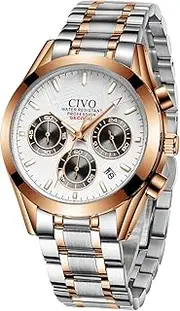 [CIVO] Mens Watch Waterproof Analog Stainless Steel Sport Chronograph Fashion Casual Date Wrist Watch
