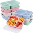 8 Pack Bento Lunch Box Set 3 Compartment Wheat Straw Meal Prep Food Storage Cont
