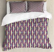 Retro Duvet Cover Set with Pillow Shams Abstract Ethnic Geometric Print