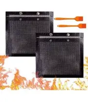 Barbecue Mesh Grilling 2 Bags Set, Large/Small & 2 Pc Silicone Brush Set Gift
