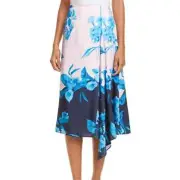 Ted Baker Nemea Fantasia Draped Floral Wrap Asymmetrical Midi Skirt SZ 0 US 2