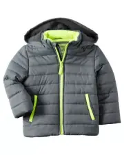 NWT Carter's Winter Coat Puffer Jacket GRAY YELLOW Hooded Toddler 24M MSRP $75