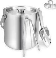 Double-Wall Stainless Steel Insulated Ice Bucket with Ice Tong & Spade, Good Refrigeration, 2L/68OZ Beverage Cooler Container for Home Bar, Chilling Beer, Champagne, Wine Bottle