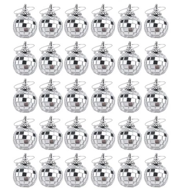 30Pack Disco Silver Hanging Disco Balls Ornaments with Rope Christmas1177