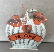 Welcome Metal Pumpkin Fall Harvest Tabletop Home Decor Silver & Orange 10”x10”