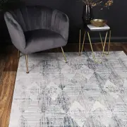 Brand Ventures Porto Harlequinn Grey & Blue Geometric Rug