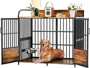 BEURUKU 48 Inch Large Dog Crate Furniture, Dog Kennel Indoor Large Breed with 2 Bowls 360° Adjustable, Dog Cage Table XXL Dog Crates for Large Medium Dogs, 48" L X 30" W X 45" H, Brown