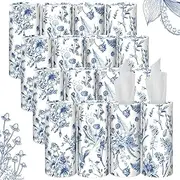 Zonon 16 Pcs Boho Round Tissues Box Car Tissue Holder with Facial Tissue Bulk Travel Tissue Tubes for Car with 50 Sheets Cylinder Tube Face Towel Fit for Car Cup Holder Round Container (Blue Vintage)