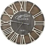 18" Rustic Farmhouse Wash Out Vintage Roman Wooden Wall Clock Silver Hands (W...