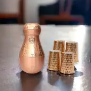 Complete Pack of drinkware 1 copper bottle with 4 hammered copper glasses