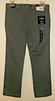 NWT Chaps Boys Approved Schoolwear Gray Flat Front Stretch Twill Pants 10 Husky