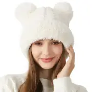 Knitted Beanie with Fur Pompom for Women Girls Chunky Winter Beanie Hat Warm ...