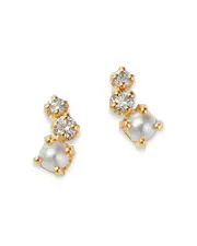 Zoe Chicco 14K Yellow Gold Graduated Curved Diamond & Cultured Freshwater Pearl Stud Earrings