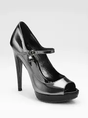 MIU MIU Pewter Mirror Metallic Black Patent Mary Jane Pumps EU 39 I LOVE SHOES